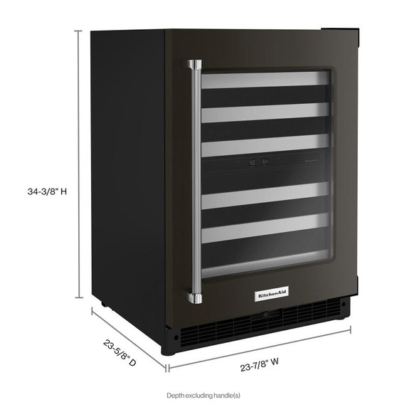 Kitchenaid® Cellier sous le comptoir avec porte en verre et porte-bouteilles à devant en métal - 24 po KUWR314KBS Kitchenaid® Cellier sous le comptoir avec porte en verre et porte-bouteilles à devant en métal - 24 po KUWR314KBS