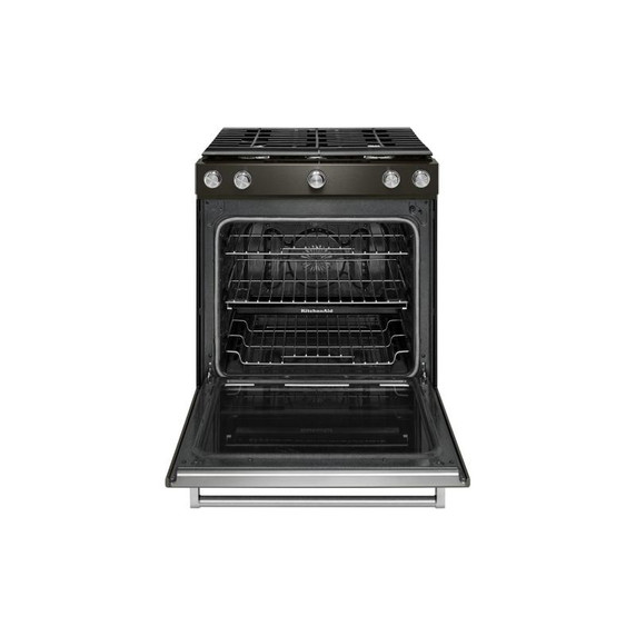 Kitchenaid® Cuisinière au gaz à commandes frontales à convection avec 5 brûleurs - 30 po KSGG700EBS