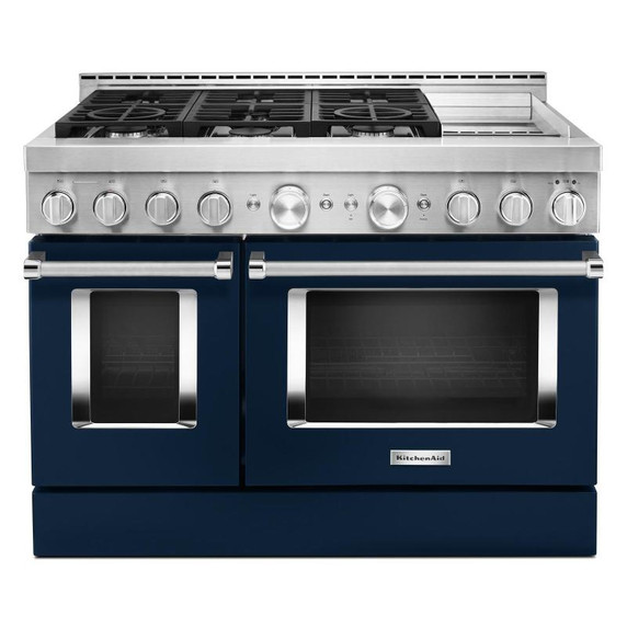 Cuisinière commerciale intelligente au gaz KitchenAid® avec plaque chauffante, 48 po KFGC558JIB