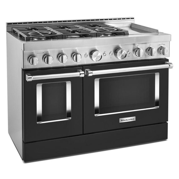 Cuisinière commerciale intelligente au gaz KitchenAid® avec plaque chauffante, 48 po KFGC558JBK