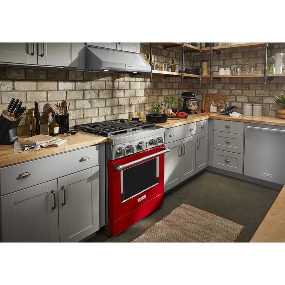 Kitchenaid® Cuisinière commerciale intelligente bicombustible avec 4 brûleurs - 30 po KFDC500JPA