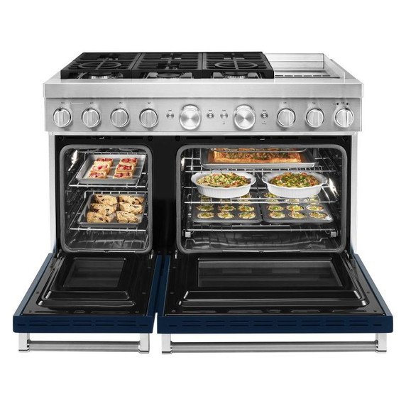 Cuisinière commerciale intelligente bicombustible KitchenAid® avec plaque chauffante, 48 po KFDC558JIB