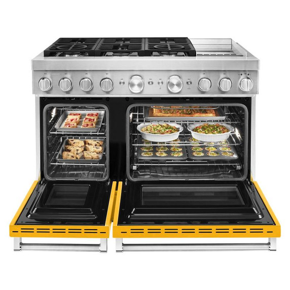 Cuisinière commerciale intelligente bicombustible KitchenAid® avec plaque chauffante, 48 po KFDC558JYP