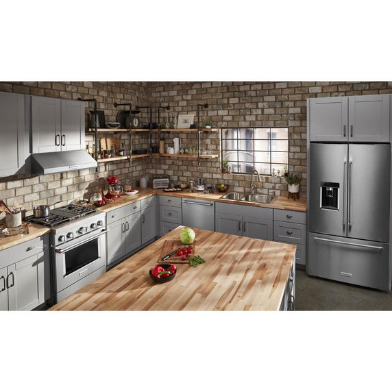 Kitchenaid® Cuisinière commerciale intelligente bicombustible avec 4 brûleurs - 30 po KFDC500JSS