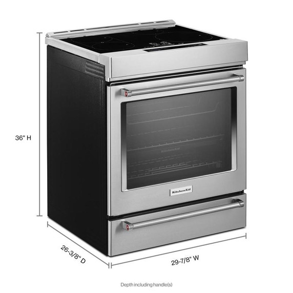 Kitchenaid® Cuisinière à induction et à convection coulissante de 30 pouces avec commandes frontales, 4 brûleurs et friture à air KSIS730PSS