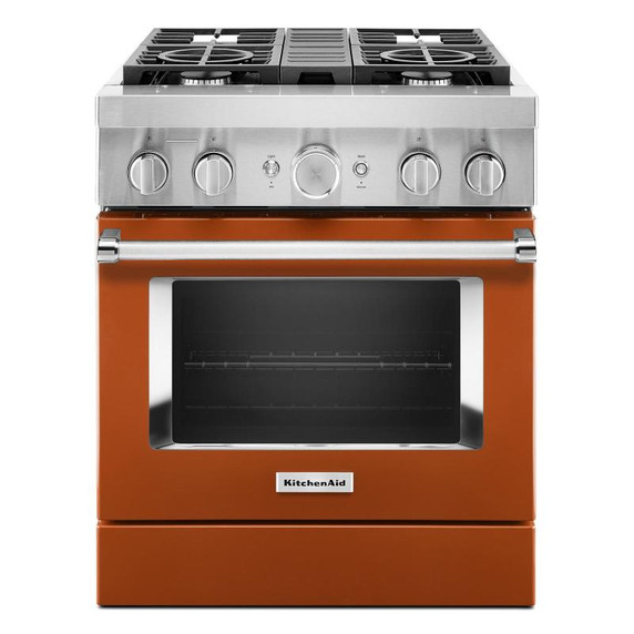 Kitchenaid® Cuisinière commerciale intelligente bicombustible avec 4 brûleurs - 30 po KFDC500JSC