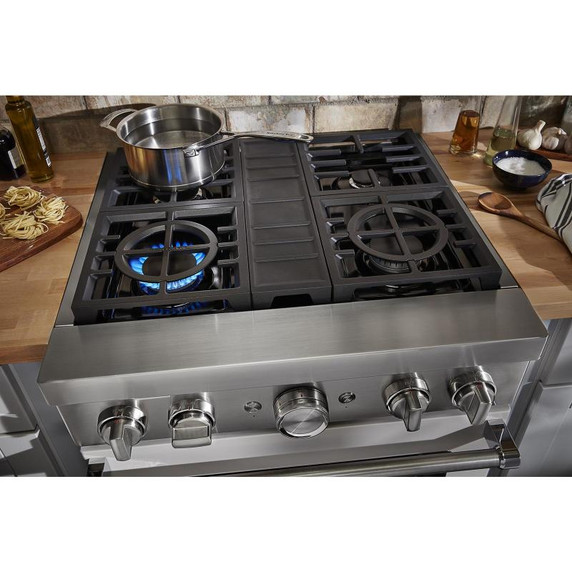 Kitchenaid® Cuisinière commerciale intelligente bicombustible avec 4 brûleurs - 30 po KFDC500JMH