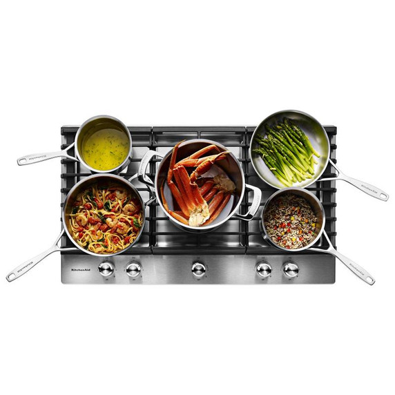 Kitchenaid® Table de cuisson au gaz avec 5 brûleurs et à plaque chauffante - 36 po KCGS956ESS