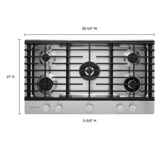 Kitchenaid® Table de cuisson au gaz avec 5 brûleurs et à plaque chauffante - 36 po KCGS956ESS