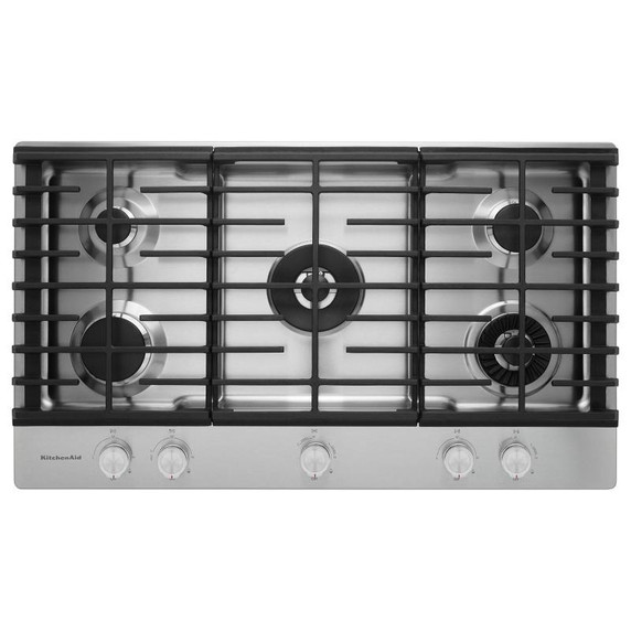Kitchenaid® Table de cuisson au gaz avec 5 brûleurs et à plaque chauffante - 36 po KCGS956ESS