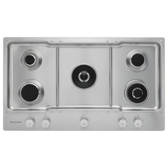 Kitchenaid® Table de cuisson au gaz avec 5 brûleurs et à plaque chauffante - 36 po KCGS956ESS
