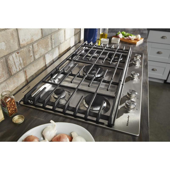 Kitchenaid® Table de cuisson au gaz avec 5 brûleurs et à plaque chauffante - 36 po KCGS956ESS