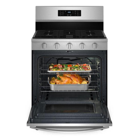 Whirlpool® Cuisinière au gaz Energy Star à convection de 30 pouces avec technologie de cussion à air, friture et cuisson à air sans préchauffage et autonettoyante. WFGS5030RZ