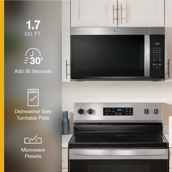 Whirlpool® Four à micro-ondes à hotte intégrée avec une puissance de cuisson de 900 watts de 30 po et 1,7 pi cu YWMMS3130RZ