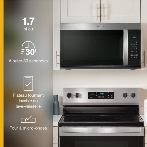 Whirlpool® Four à micro-ondes à hotte intégrée avec une puissance de cuisson de 900 watts de 30 po et 1,7 pi cu YWMMS3130RZ