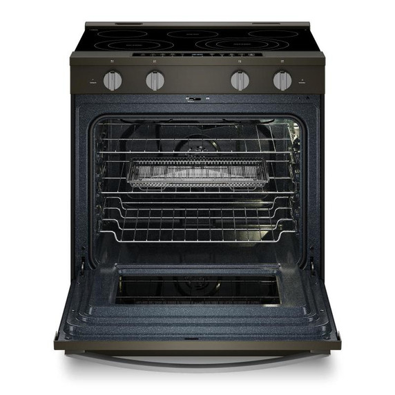Whirlpool® Cuisinière électrique inteligente à commandes frontales de 30 pouces avec technologie de cuisson à air, revêtement WipeClean™, vapeur/auto-nettoyage, préchauffage à grande vitesse et capacité de 5.3 pi cu YWSES7530RV
