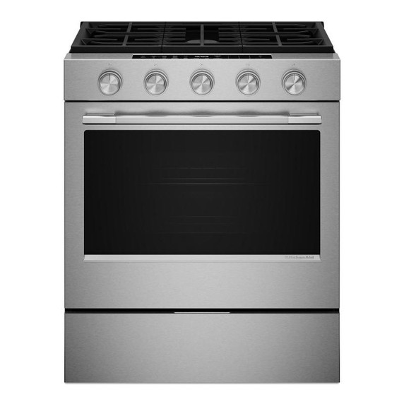 Kitchenaid® Cuisinière au gaz coulissante intelligente avec modes de cuisson à convection et brûleur 2 en 1 - 5 pi cu KSGS530SPS