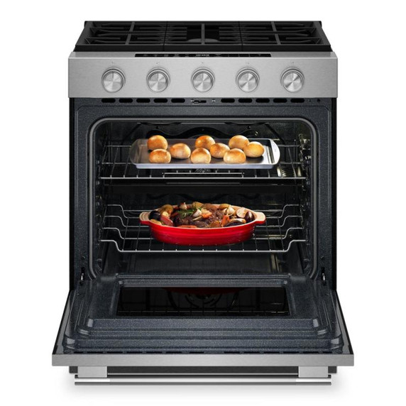 Kitchenaid® Cuisinière au gaz coulissante intelligente avec modes de cuisson à convection et brûleur 2 en 1 - 5 pi cu KSGS530SPS