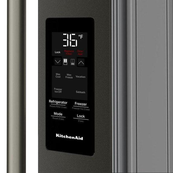 Kitchenaid® Réfrigérateur à portes françaises avec distributeur d’eau et de glaçons extérieur - 30 pi cu KRFF436SBE
