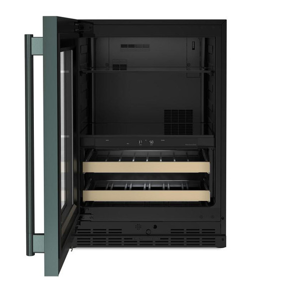 Kitchenaid® Centre de rafraîchissements avec porte en verre et porte-bouteilles à devant en bois - 24 po KUBL524SJP
