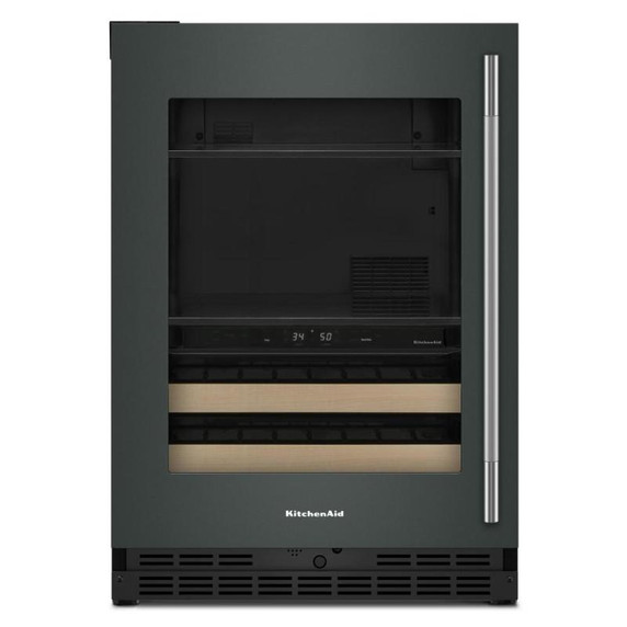 Kitchenaid® Centre de rafraîchissements avec porte en verre et porte-bouteilles à devant en bois - 24 po KUBL524SJP