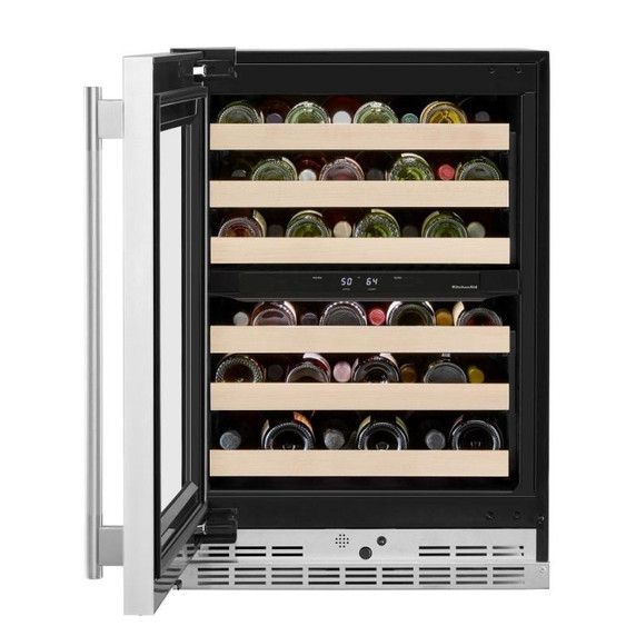 Kitchenaid® Cellier sous le comptoir avec porte-bouteilles à devant en bois à pleine extension - 24 po KUWL524SPS