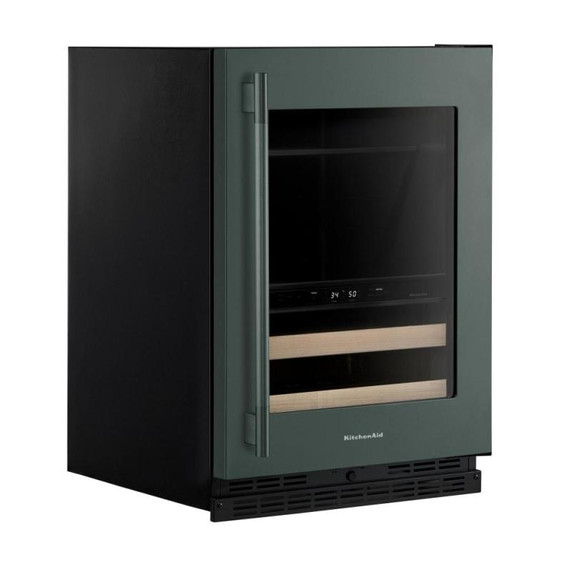 Kitchenaid® Centre de rafraîchissements avec porte en verre et porte-bouteilles à devant en bois - 24 po KUBR524SJP