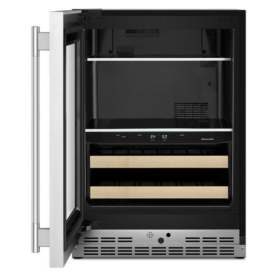 Kitchenaid® Centre de rafraîchissements avec porte en verre et porte-bouteilles à devant en bois - 24 po KUBL524SPS