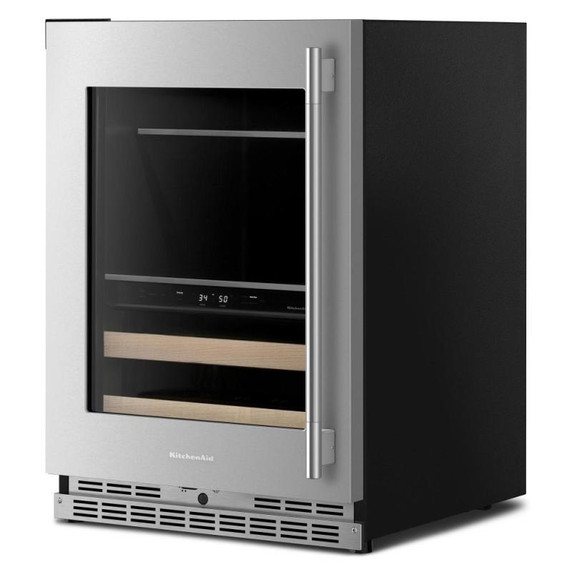 Kitchenaid® Centre de rafraîchissements avec porte en verre et porte-bouteilles à devant en bois - 24 po KUBL524SPS