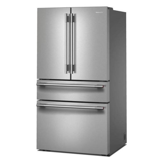 Kitchenaid® Réfrigérateur à portes françaises avec distributeur d’eau et de glaçons intérieur et tiroir réfrigéré pleine largeur FreshChill™ - 30 pi cu KRMF336SPS
