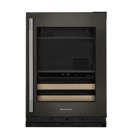 Kitchenaid® Centre de rafraîchissements avec porte en verre et porte-bouteilles à devant en bois - 24 po KUBR524SBE