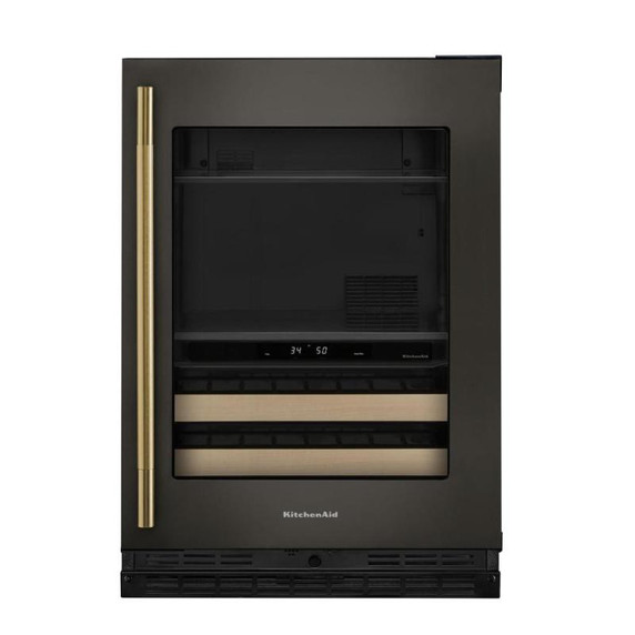 Kitchenaid® Centre de rafraîchissements avec porte en verre et porte-bouteilles à devant en bois - 24 po KUBR524SBE