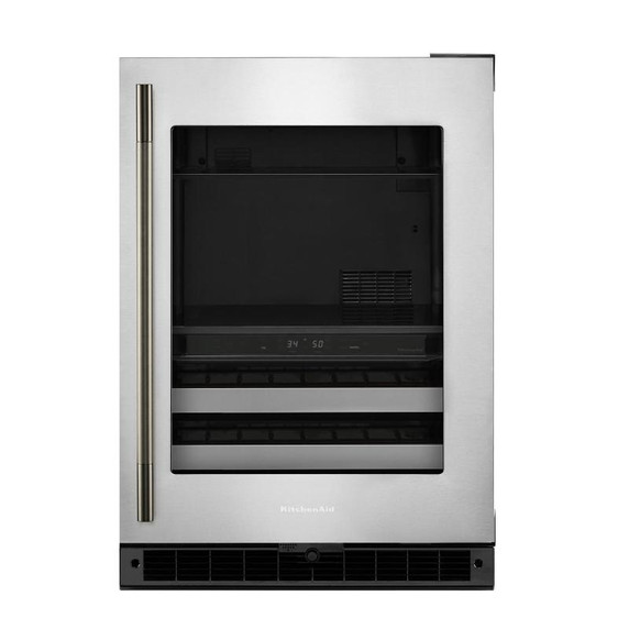 Kitchenaid® Centre de rafraîchissements avec porte en verre et porte-bouteilles à devant en métal - 24 po KUBR524SSB Kitchenaid® Centre de rafraîchissements avec porte en verre et porte-bouteilles à devant en métal - 24 po KUBR524SSB