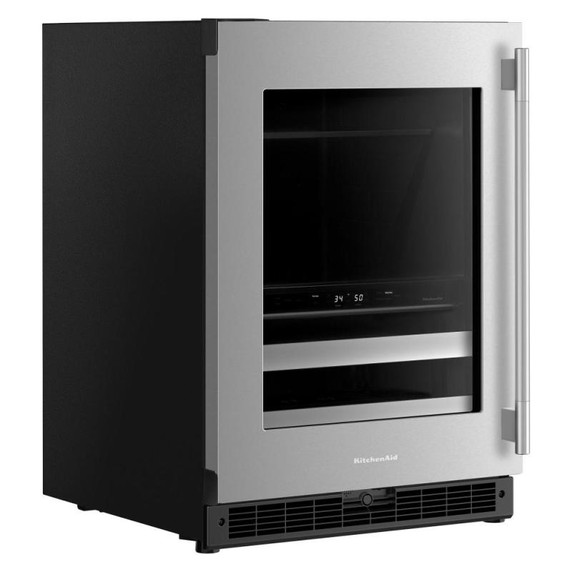 Kitchenaid® Centre de rafraîchissements avec porte en verre et porte-bouteilles à devant en métal - 24 po KUBL524SSB