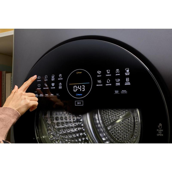 Whirlpool® Tour de lavage compacte certifiée ENERGY STAR® à pompe de chaleur de 24 po avec laveuse de 3,2 pi cu C.E.I. et sécheuse électrique de 4,3 pi cu YWFH5424SW