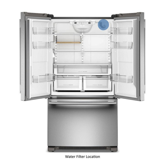 Kitchenaid® Réfrigérateur à portes françaises, profondeur de comptoir et distributeur intérieur de 20 pi cu - 36 po KRFC136SPS