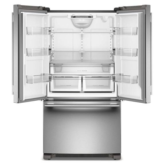 Kitchenaid® Réfrigérateur à portes françaises, profondeur standard et distributeur intérieur de 25 pi cu - 36 po KRFF136SPS