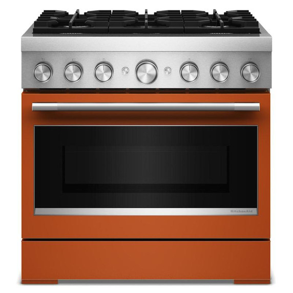 Kitchenaid® Cuisinière bicombustible de style commercial à 6 brûleurs avec mode de friture à air sans préchauffage de 36 po KFDS936SSC
