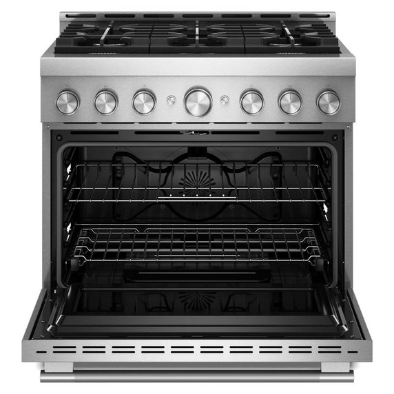 Cuisinière au gaz de style commercial à 6 brûleurs avec mode de friture à air sans préchauffage KitchenAid® de 36 po KFGS936SSS