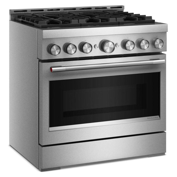 Cuisinière au gaz de style commercial à 6 brûleurs avec mode de friture à air sans préchauffage KitchenAid® de 36 po KFGS936SSS