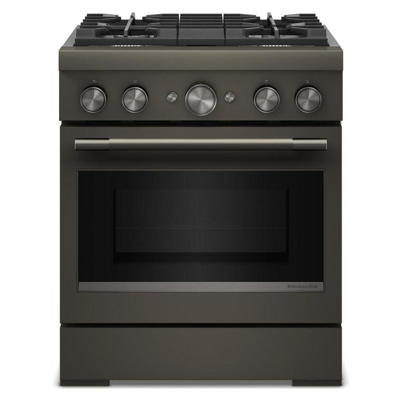 Cuisinière bicombustible de style commercial à 4 brûleurs avec mode de friture à air sans préchauffage KitchenAid® de 30 po KFDS930SBE