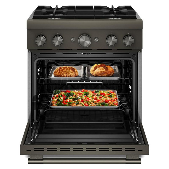 Cuisinière bicombustible de style commercial à 4 brûleurs avec mode de friture à air sans préchauffage KitchenAid® de 30 po KFDS930SBE