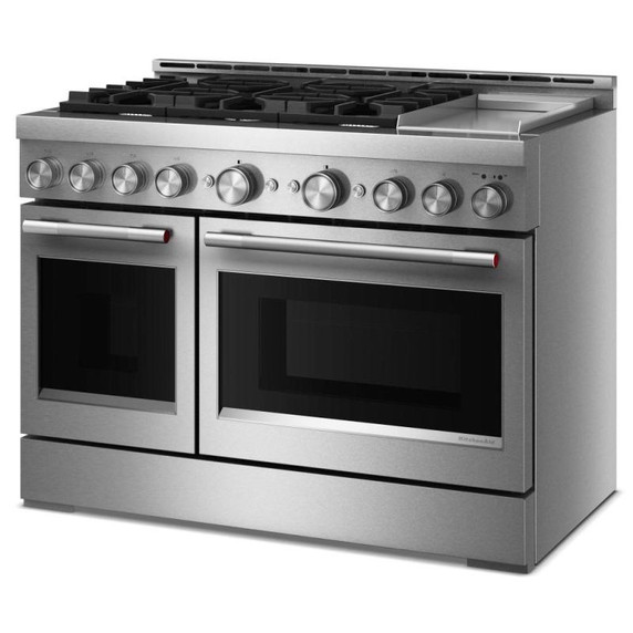 Table de cuisson commerciale au gaz à 6 brûleurs avec plaque chauffante  KitchenAid® de 48 po KFGD948SSS