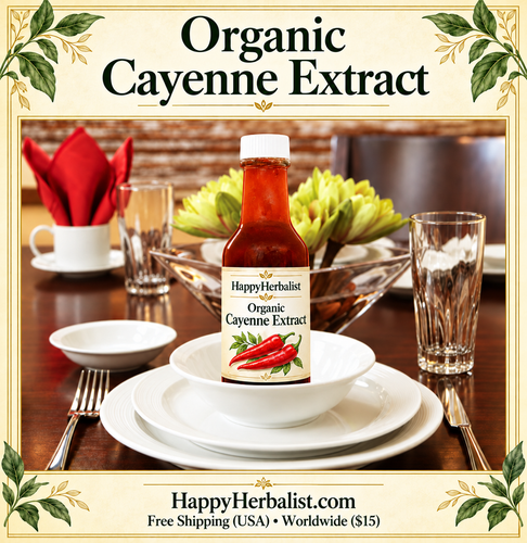 HappyHerbalist Kombucha Cayenne Extract in a 5 fl oz Shaker Bottle. Natural Organic and Pure 180,000 HU Cayenne fermented with Organic Kombucha and Extracted. visit HappyHerbalist.com todaySince 1997