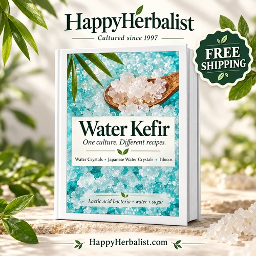 How to make Probiotic Sodas including Water kefir, Japanese Water Crystals, Ginger Beer. Free eBook Simple recipes, Simple Start 30 day satisfaction buy HappyHerbalist.com set 1997