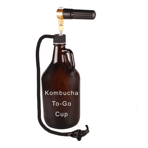 Kombucha To-Go. 64 oz Glass Growler Tap . Unique Mini-keg easy to use, easy to carry. Uses standard CO2 threaded cartridges. No More Flat Brew 