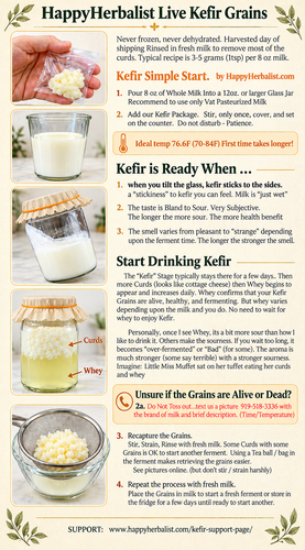 MIlk Kefir Simple Start. How to Make What to Avoid. by HappyHerbalist,com  HappyHerbalist Milk Kefir Grains with Stainless Steel Tea Ball for clean easy fermenting. No more hunting and eye strain. No more waiting. see HappyHerbalist todayHappyHerbalist Milk Kefir seeds with high quality 304 stainless steel Tea Ball with easy open long handle tea ball. Perfect. 