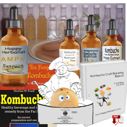 Our AMPk Extract is made up of Gynostemma (4 parts) + Berberine (1 part)  + Quercetin (1 part). Quercetin is made up of equal parts St John’s Wort, Green Tea, Ginkgo, elderberry) .  Our small batch non-alcohol extract is made with our distilled Kombucha Extract and vegetable Glycerin.  Available in 2 or 5 fluid ounce glass bottles.  Made by HappyHerbalist.com 