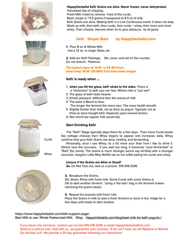 Live Milk Kefir Grains - Live Probiotic Culture Mr. and Mrs. Kefir  Instructions