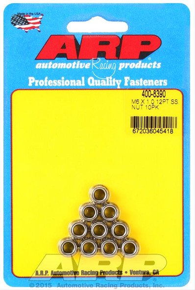 6mm x 1.00 12pt Nuts 10pk Stainless Steel (ARP400-8390)